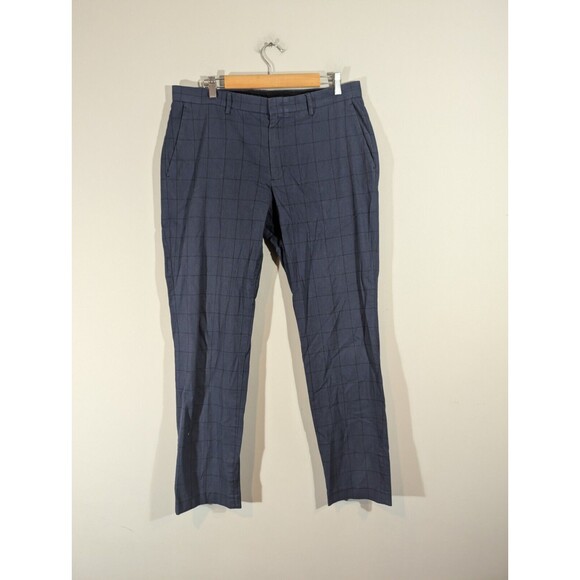J. Crew Pants Men Sz 34 Navy Plaid Ludlow Slim Fit Straight Leg Chino Trousers - Picture 1 of 11
